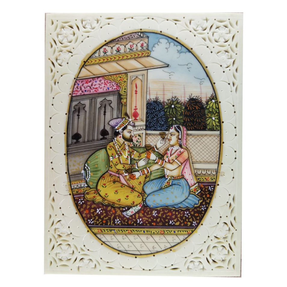 Painting Shajahan Mumtaj Handmade Miniature Artwork water color resin tile 4X3