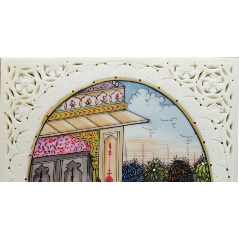 Painting Shajahan Mumtaj Handmade Miniature Artwork water color resin tile 4X3