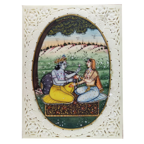 Painting Radha Krishna Handmade Miniature Artwork water color resin tile 4X3