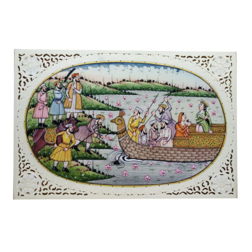 Painting Mughal Queen in Yacht Handmade Miniature Artwork water color resin tile 6X4