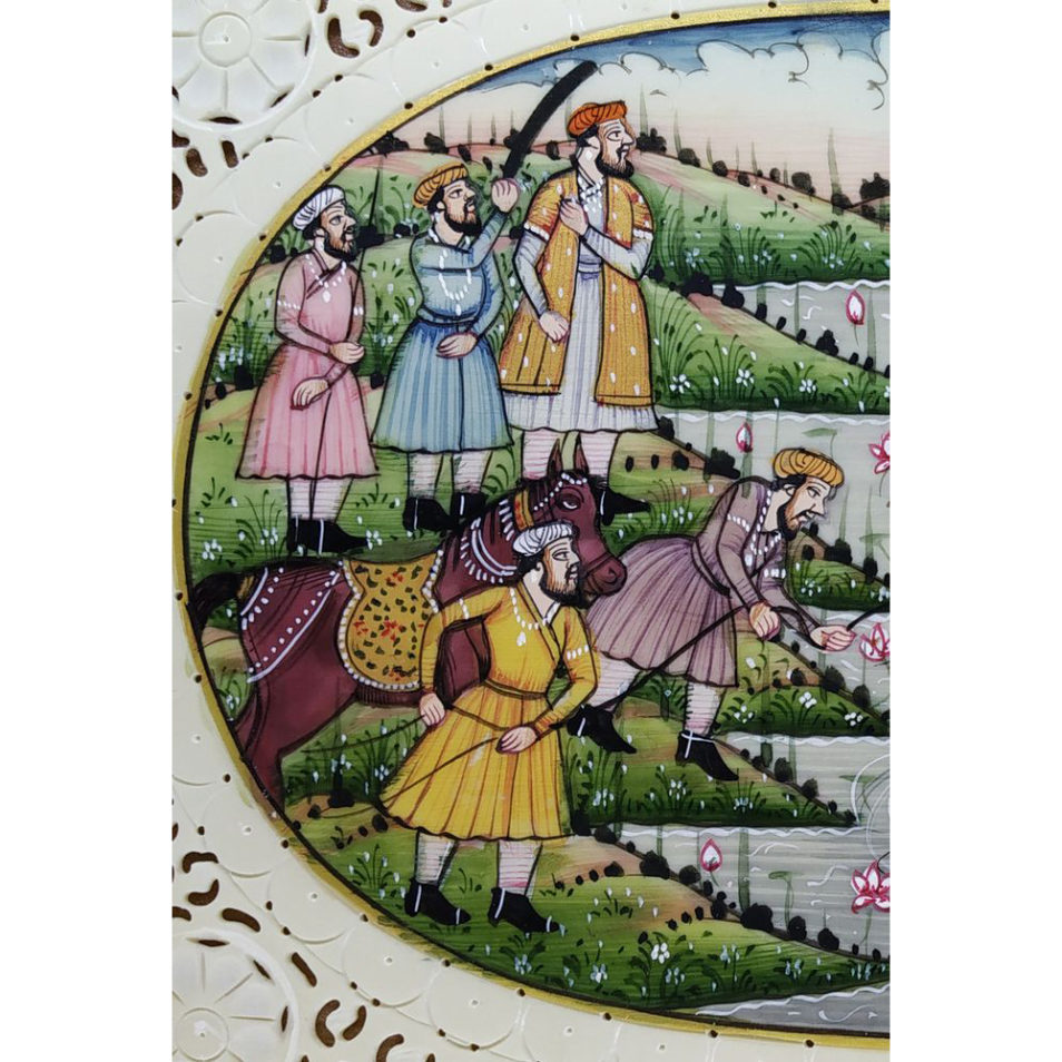 Painting Mughal Queen in Yacht Handmade Miniature Artwork water color resin tile 6X4