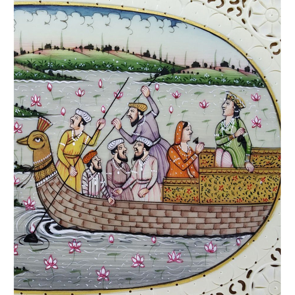 Painting Mughal Queen in Yacht Handmade Miniature Artwork water color resin tile 6X4