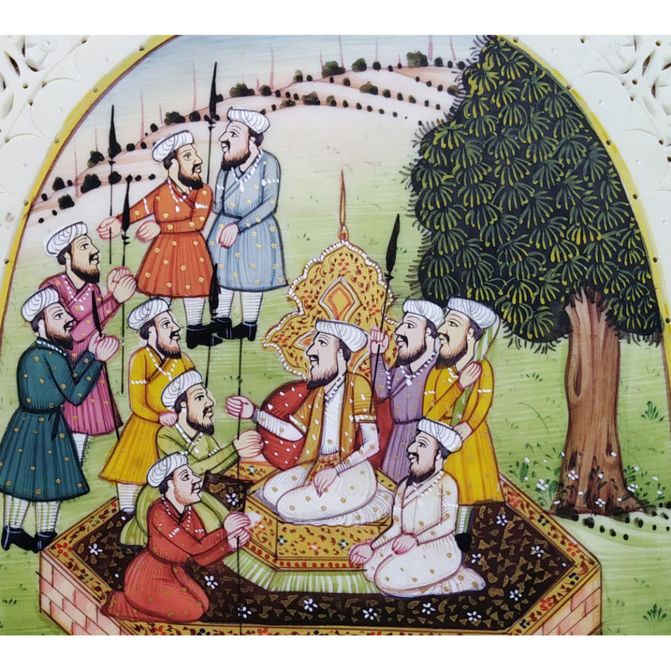 Painting Mughal Court Handmade Miniature Artwork water color resin tile 6X4