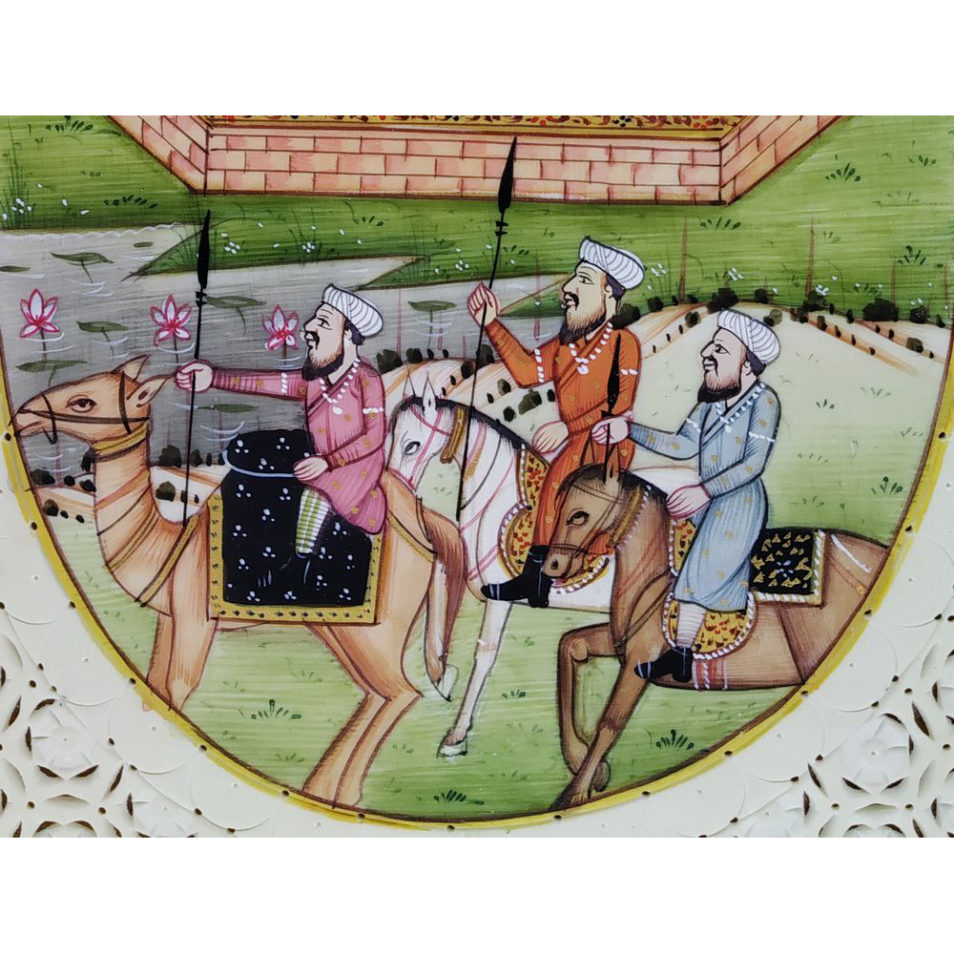 Painting Mughal Court Handmade Miniature Artwork water color resin tile 6X4