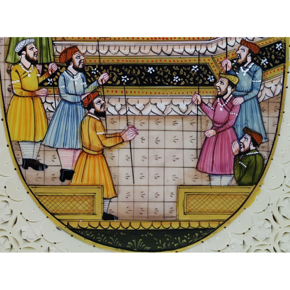 Painting Mughal Court Handmade Miniature Artwork water color resin tile 6X4