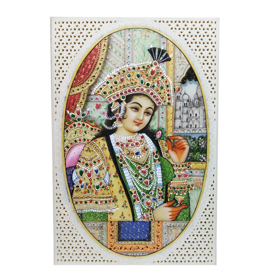 Painting Shajahan Mumtaj Pair Handmade Miniature Artwork water color resin tile 6X4