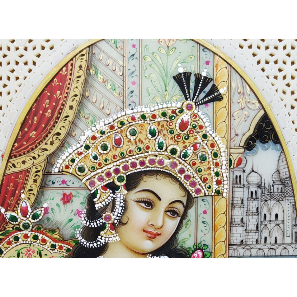 Painting Shajahan Mumtaj Pair Handmade Miniature Artwork water color resin tile 6X4