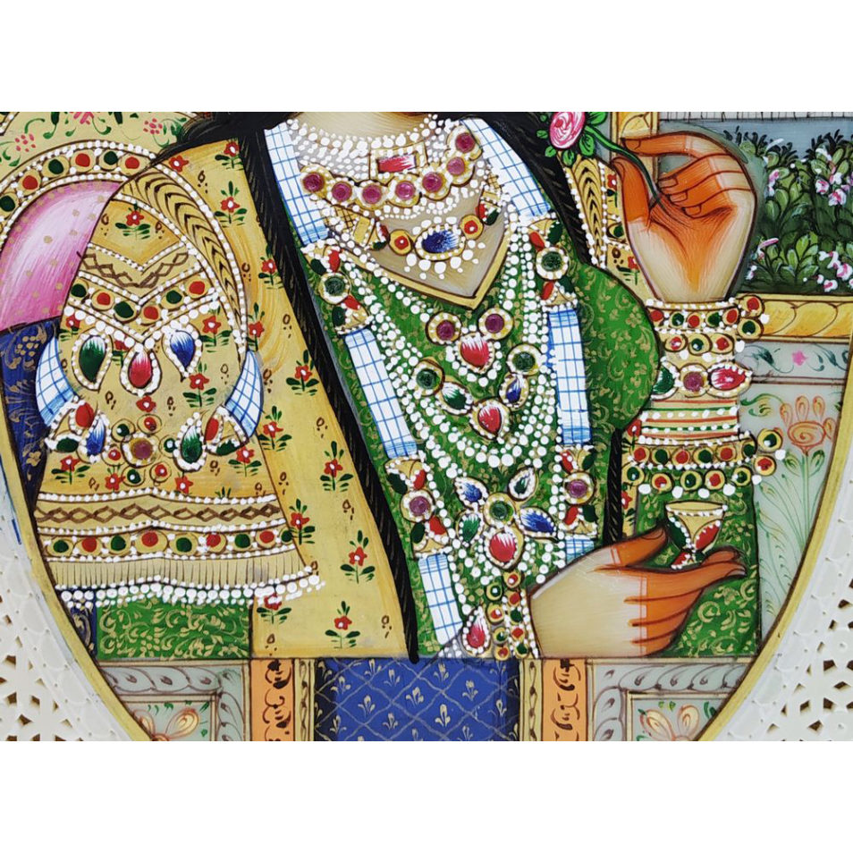 Painting Shajahan Mumtaj Pair Handmade Miniature Artwork water color resin tile 6X4