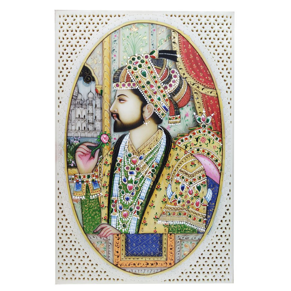 Painting Shajahan Mumtaj Pair Handmade Miniature Artwork water color resin tile 6X4