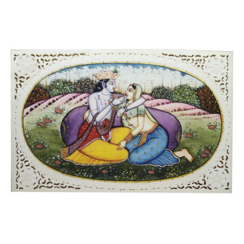 Painting Radha Krishna Handmade Miniature Artwork water color resin tile 6X4