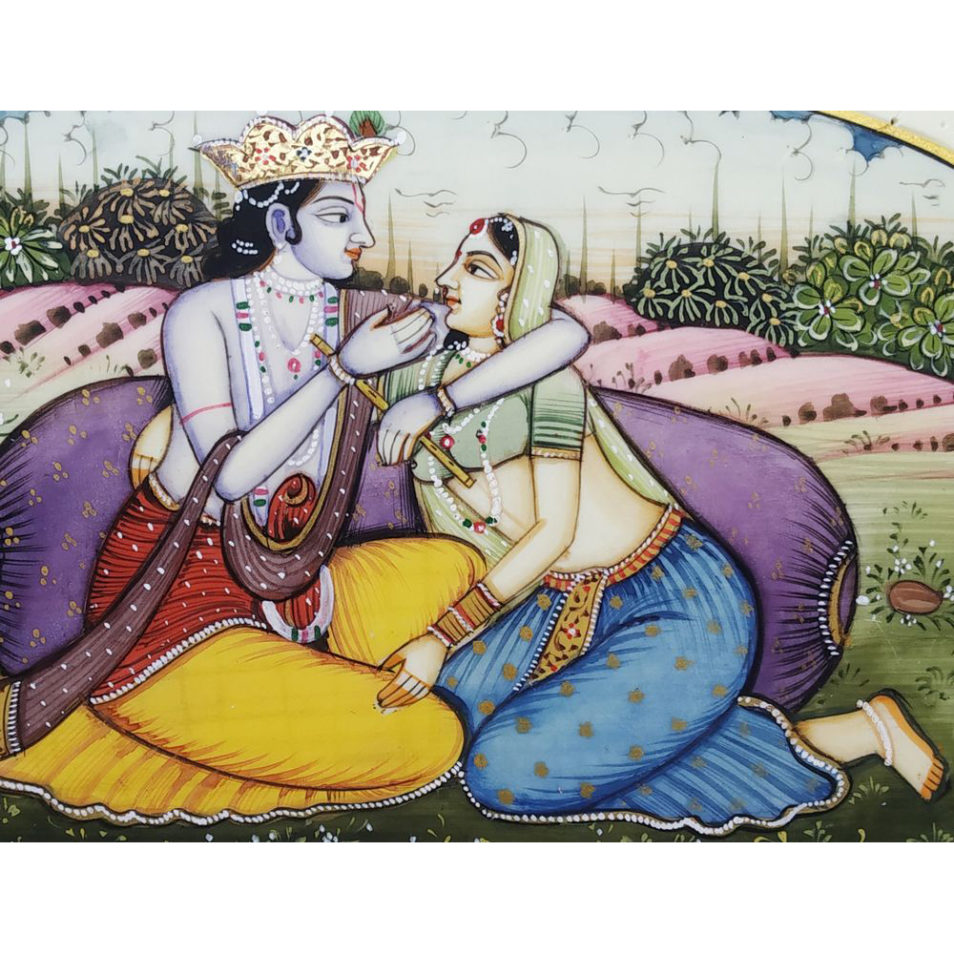 Painting Radha Krishna Handmade Miniature Artwork water color resin tile 6X4