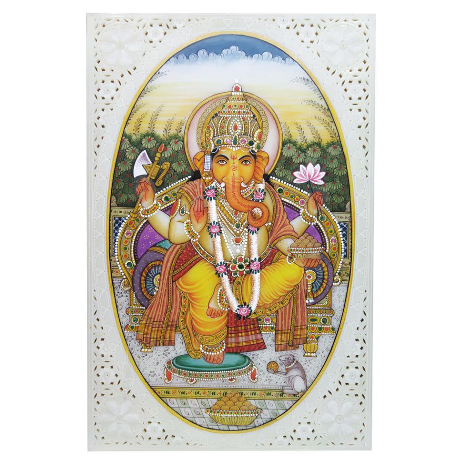 Painting Ganesh Handmade Miniature Artwork water color resin tile Ganesha 6X4