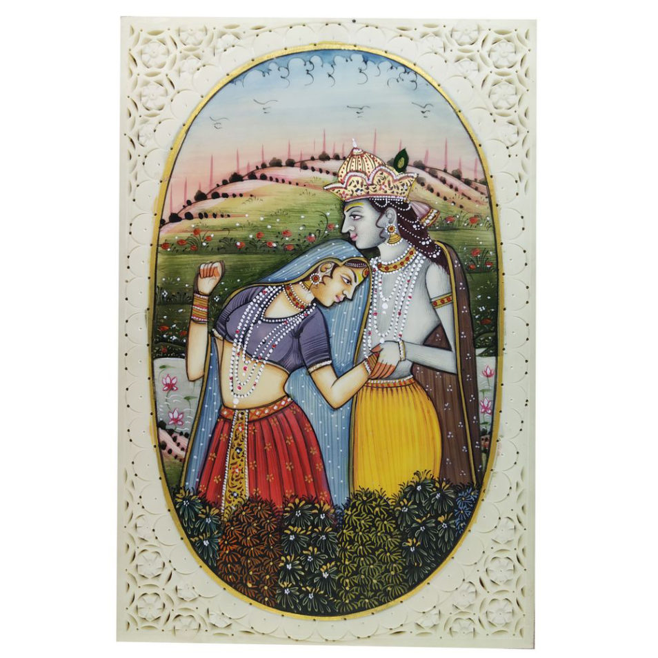 Painting Radha Krishna Handmade Miniature Artwork water color resin tile 4X6