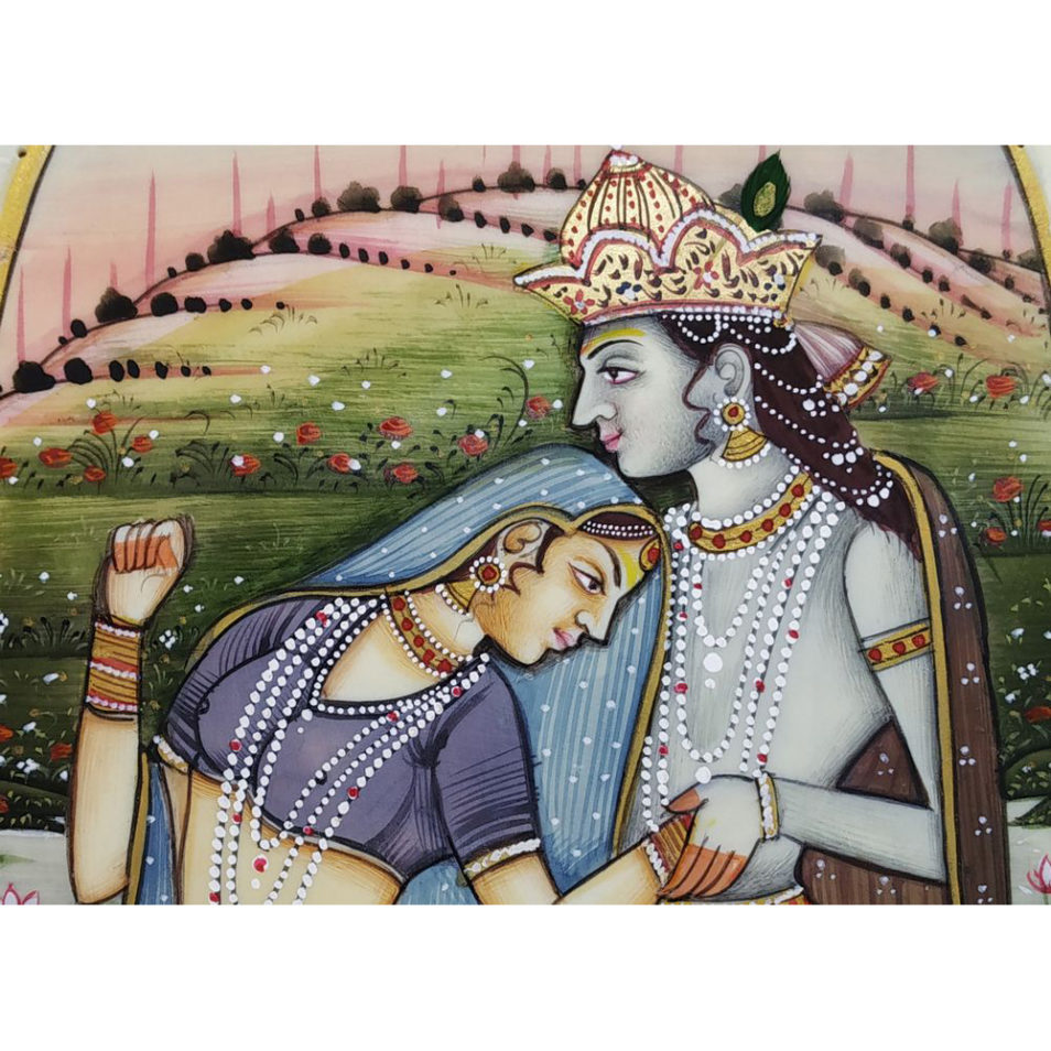 Painting Radha Krishna Handmade Miniature Artwork water color resin tile 4X6