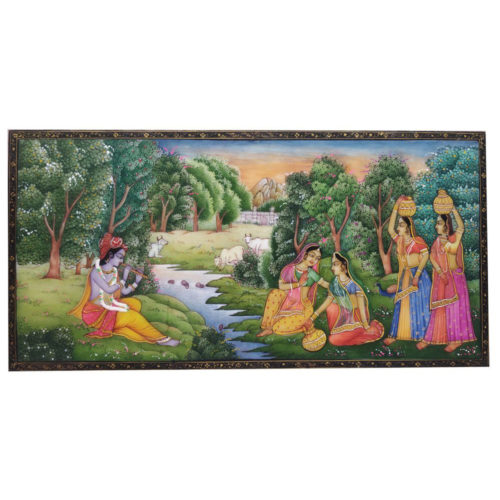 Painting Radha Krishna Handmade Miniature Artwork water color resin tile 4X8