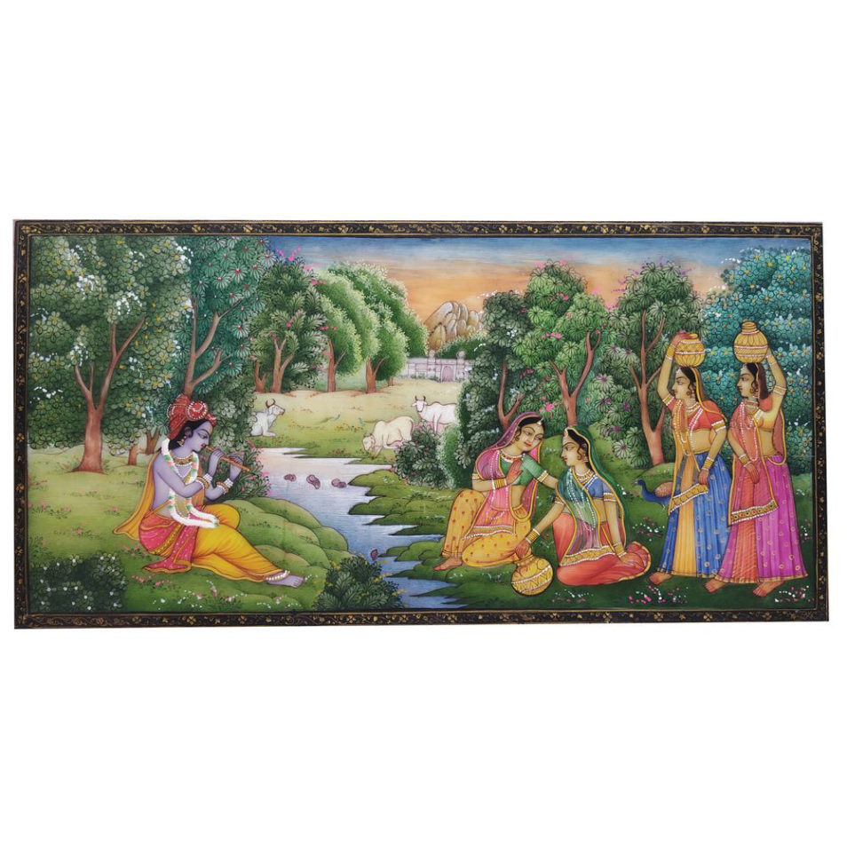 Painting Radha Krishna Handmade Miniature Artwork water color resin tile 4X8