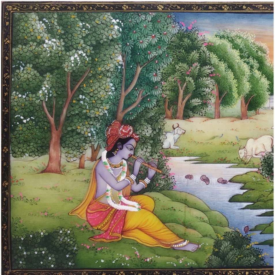 Painting Radha Krishna Handmade Miniature Artwork water color resin tile 4X8