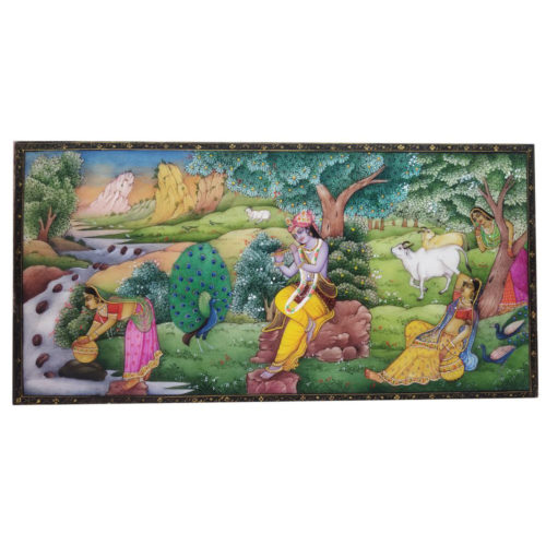 Painting Radha Krishna Handmade Miniature Artwork water color resin tile 4X8