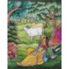 Painting Radha Krishna Handmade Miniature Artwork water color resin tile 4X8