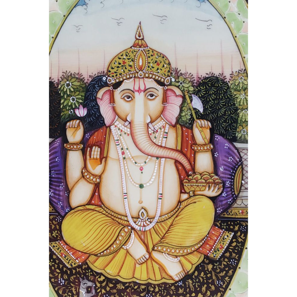 Painting Ganesh Handmade Miniature Artwork water color resin tile Ganesha 6X8