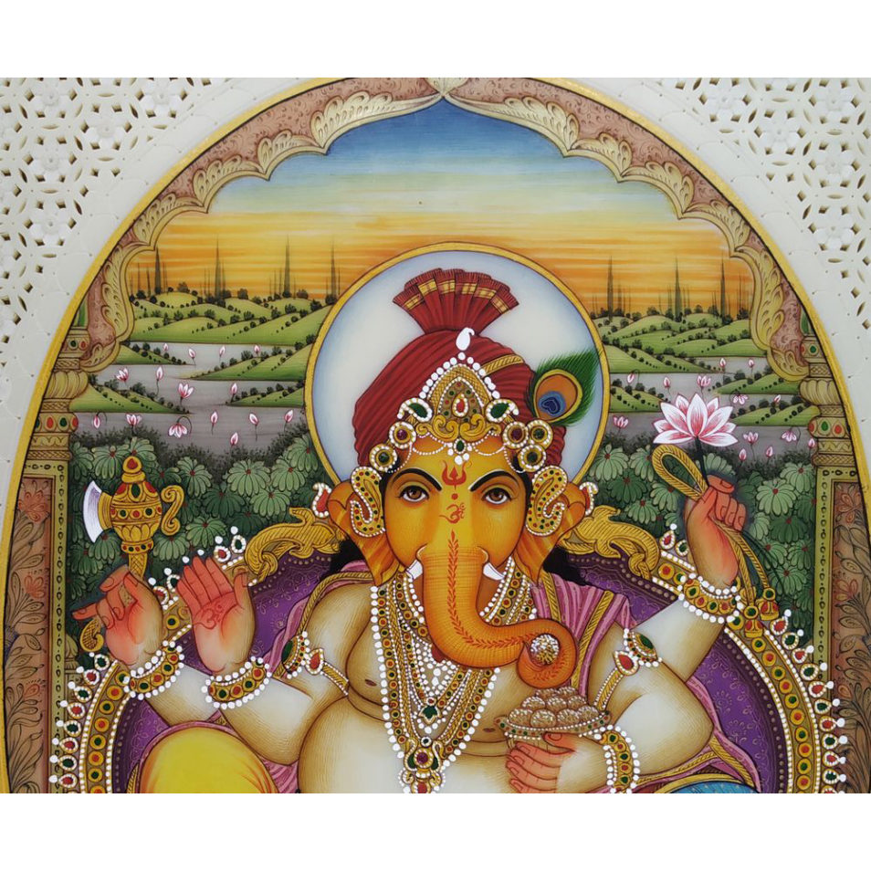 Painting Ganesh Handmade Miniature Artwork water color resin tile Ganesha 6X8