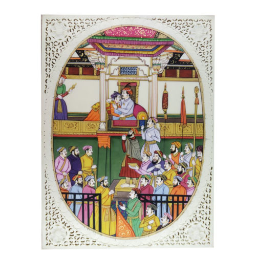 Painting Mughal Court Handmade Miniature Artwork water color resin tile 6X8