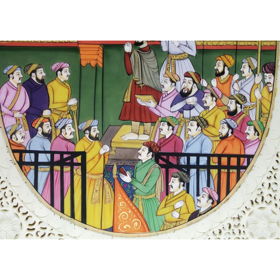 Painting Mughal Court Handmade Miniature Artwork water color resin tile 6X8