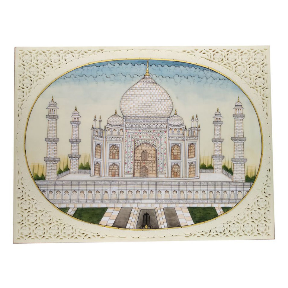 Painting Taj Mahal Handmade Miniature Artwork water color resin tile 6X8