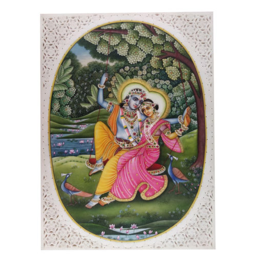 Painting Radha Krishna Handmade Miniature Artwork water color resin tile 6X8