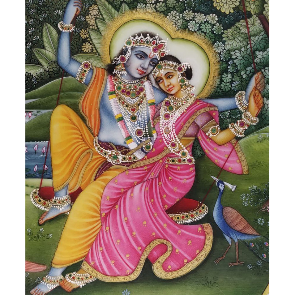 Painting Radha Krishna Handmade Miniature Artwork water color resin tile 6X8