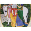 Painting Radha Krishna With Cow Handmade Miniature Artwork water color resin tile 6X8