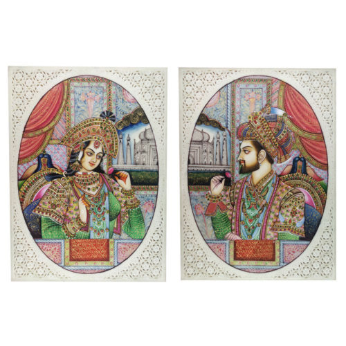 Painting Shajahan Mumtaj Pair Handmade Miniature Artwork water color resin tile 6X8