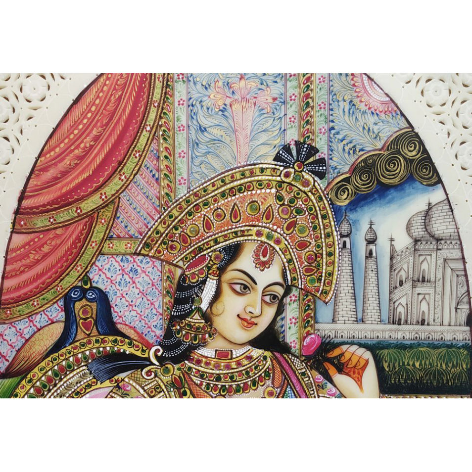 Painting Shajahan Mumtaj Pair Handmade Miniature Artwork water color resin tile 6X8