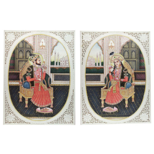 Painting Shajahan Mumtaj Pair Handmade Miniature Artwork water color resin tile 6X8