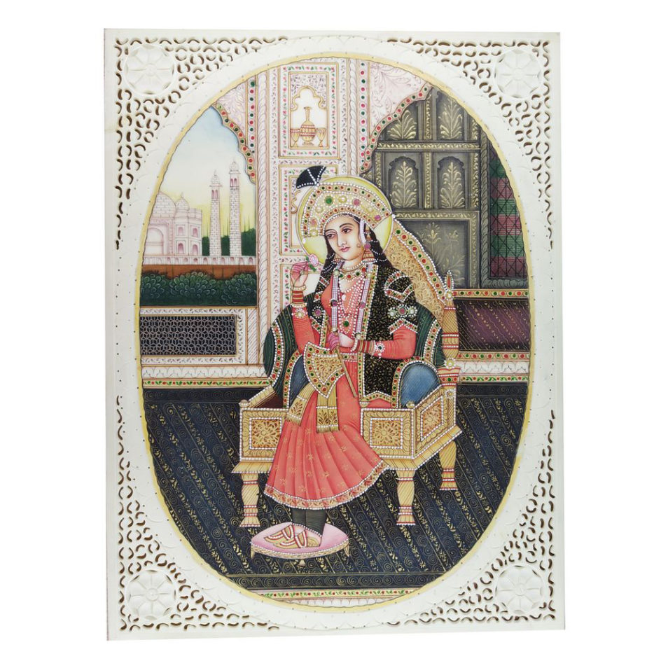 Painting Shajahan Mumtaj Pair Handmade Miniature Artwork water color resin tile 6X8