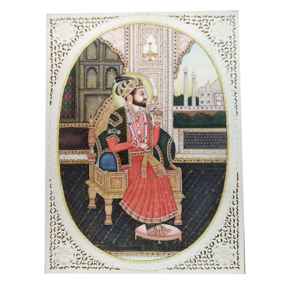 Painting Shajahan Mumtaj Pair Handmade Miniature Artwork water color resin tile 6X8