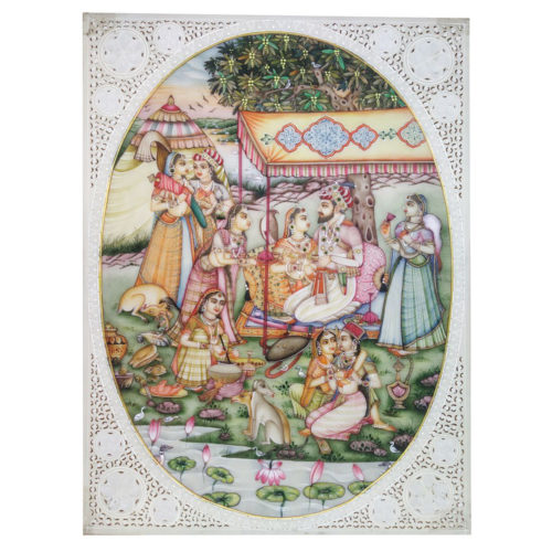 Painting Shajahan Mumtaj in Jungle Court Handmade Miniature Artwork water color resin tile 12X9