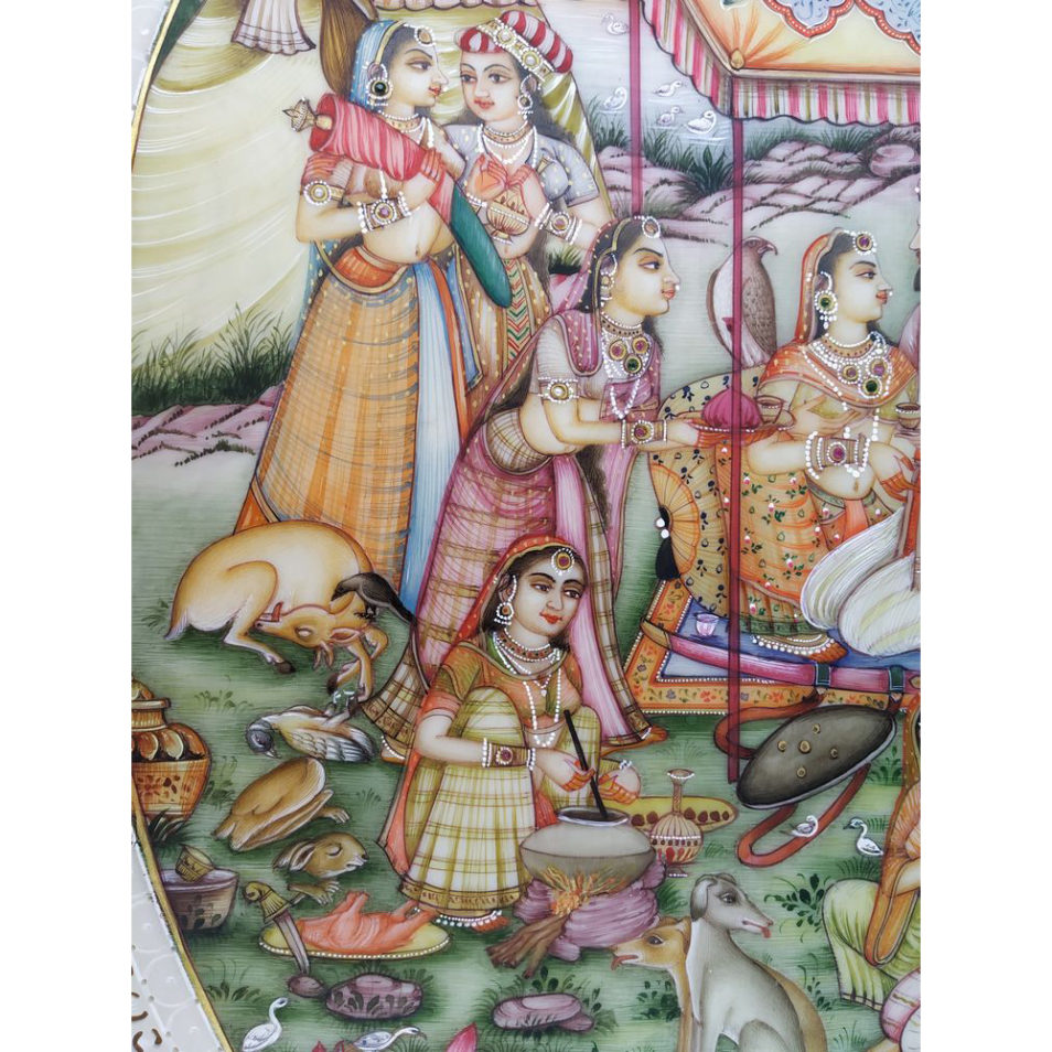 Painting Shajahan Mumtaj in Jungle Court Handmade Miniature Artwork water color resin tile 12X9