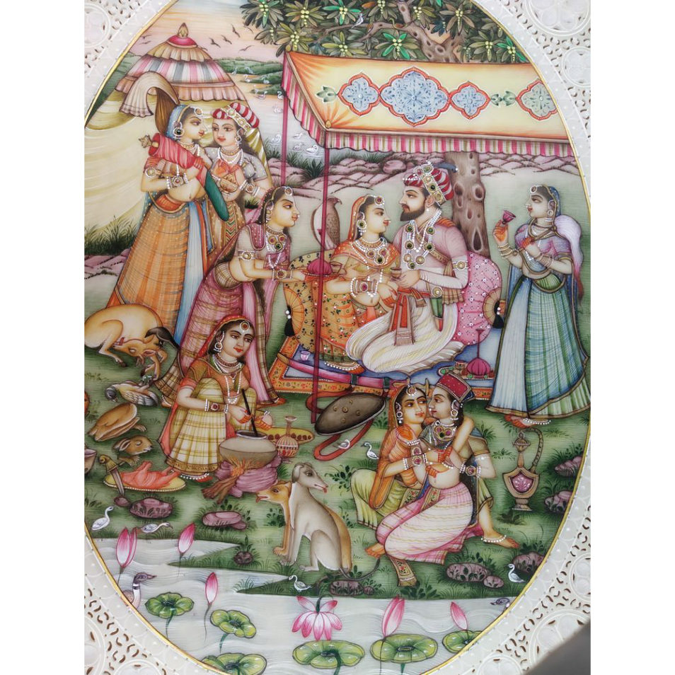 Painting Shajahan Mumtaj in Jungle Court Handmade Miniature Artwork water color resin tile 12X9