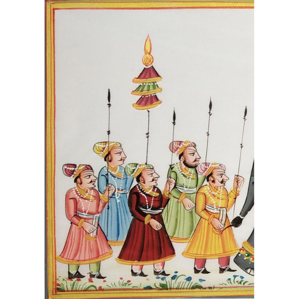 Painting Handmade Silk Febric Procession Miniature Artwork Water color 12 X 5