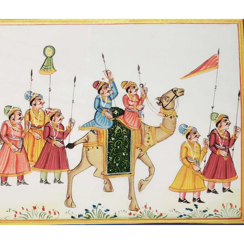 Painting Handmade Silk Febric Procession Miniature Artwork Water color 12 X 5