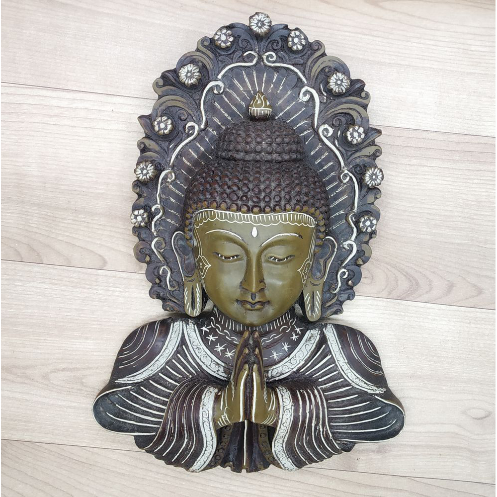 Buddha Mask Namaste Wall hanging Art Sculpture painting and carving