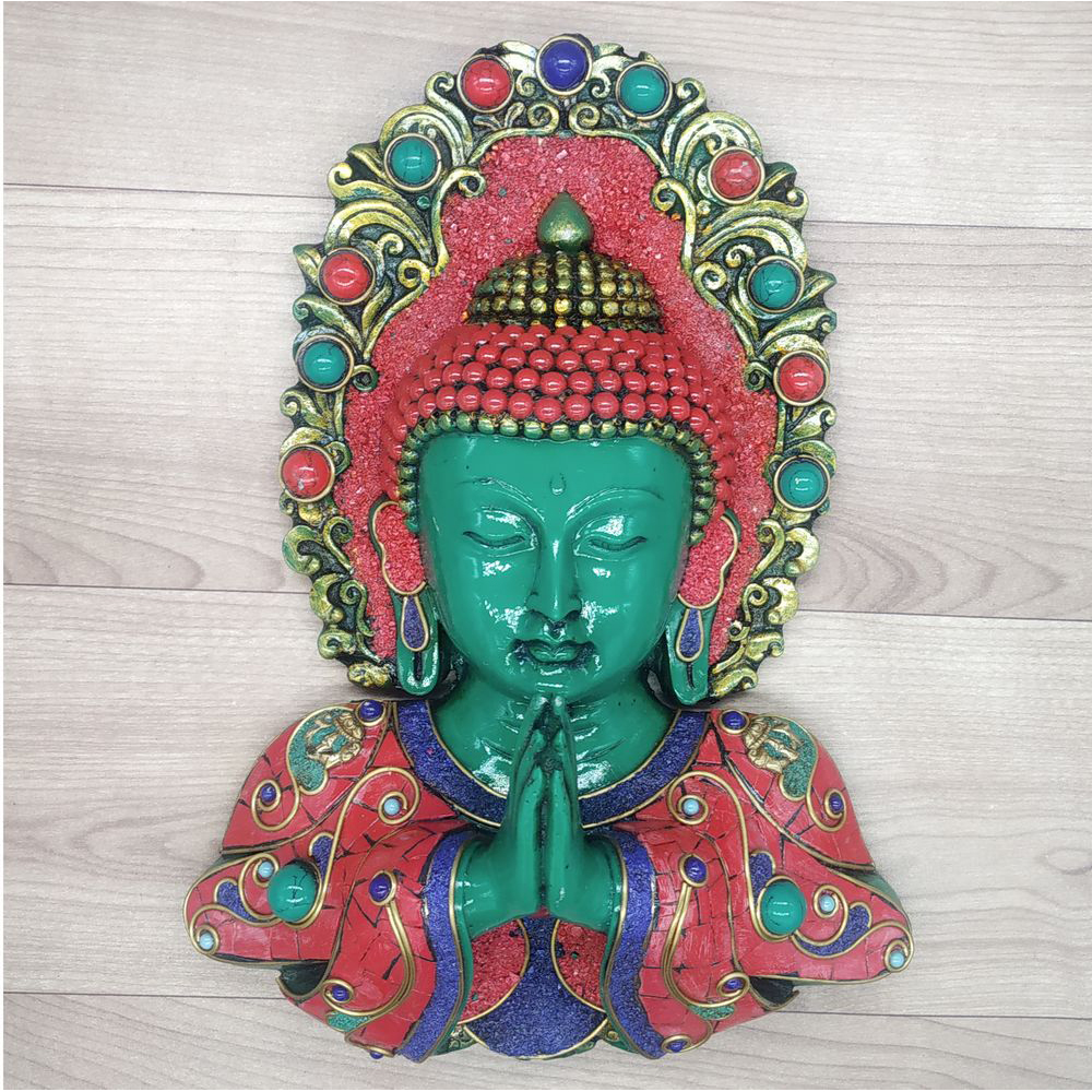 Buddha Namasete Mask with Gemstone work Wall hanging Art Sculpture