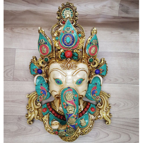 Ganesha Mask with Gemstone Work Wall hanging Art Sculpture wall Decor