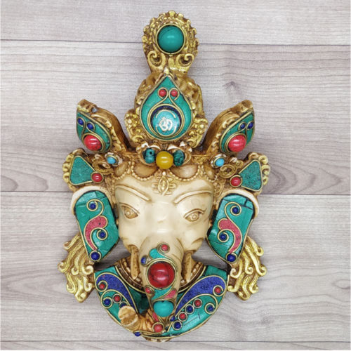 Ganesha Mask with Gemstone Work Wall hanging Art Sculpture wall Decor